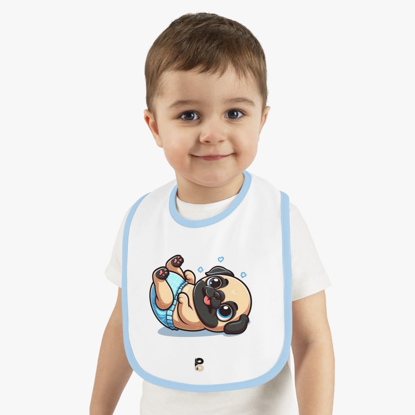 P&B Blue Baby Pug: Baby Contrast Trim Jersey Bib