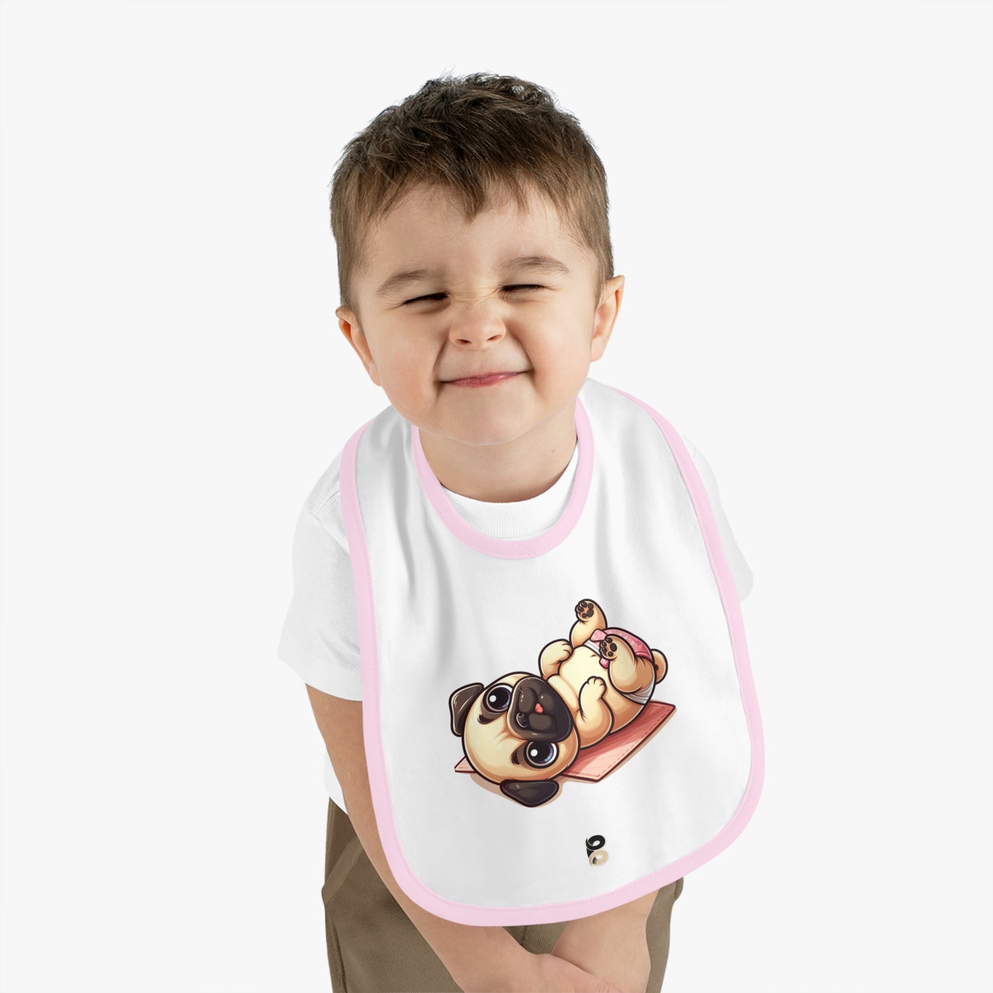 P&B Pink Baby Pug: Baby Contrast Trim Jersey Bib