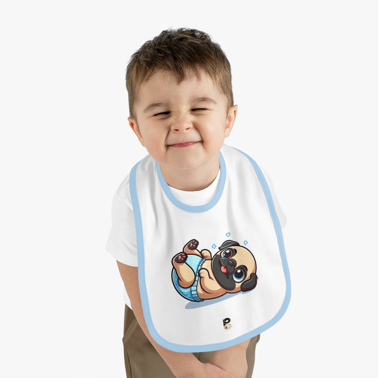 P&B Blue Baby Pug: Baby Contrast Trim Jersey Bib