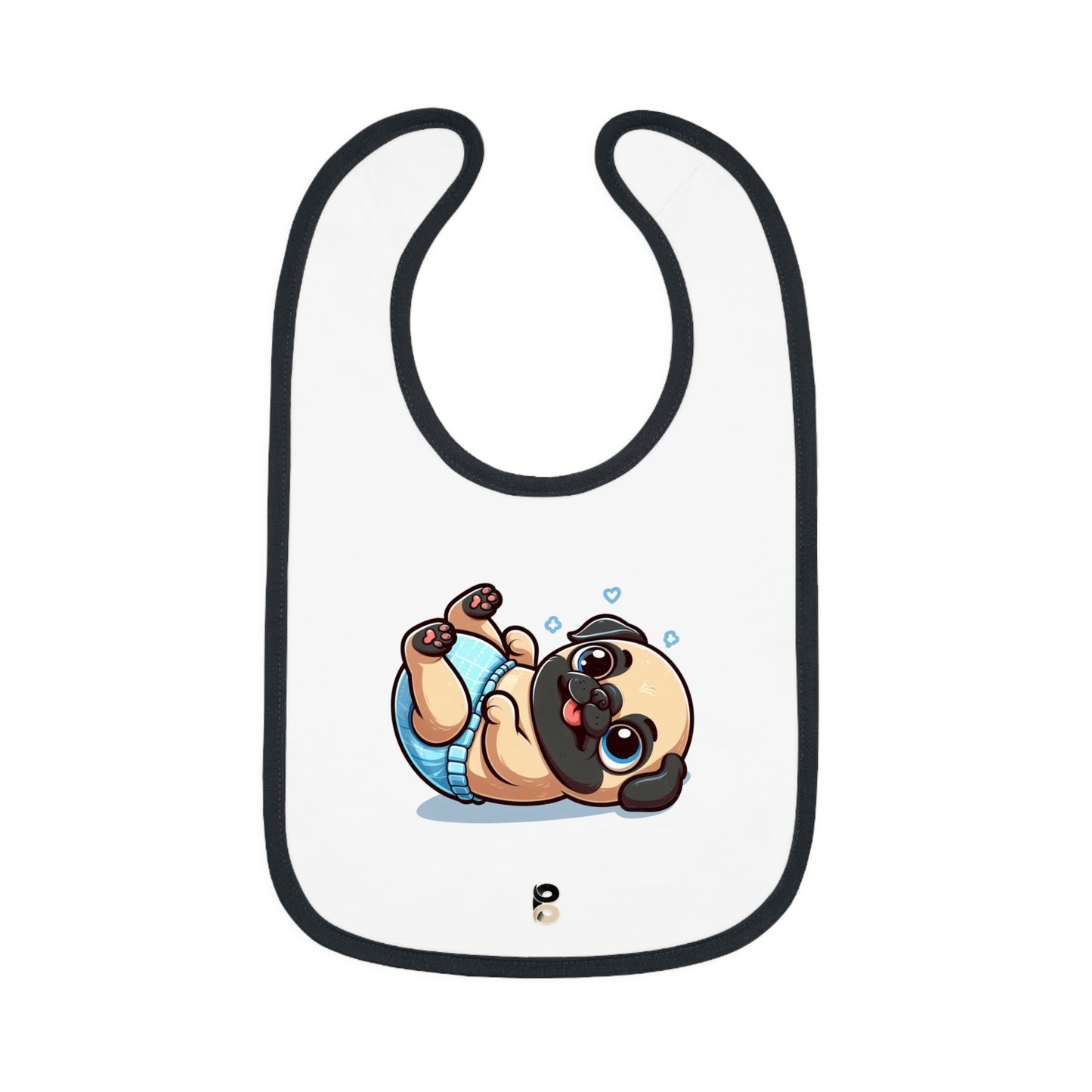 P&B Blue Baby Pug: Baby Contrast Trim Jersey Bib