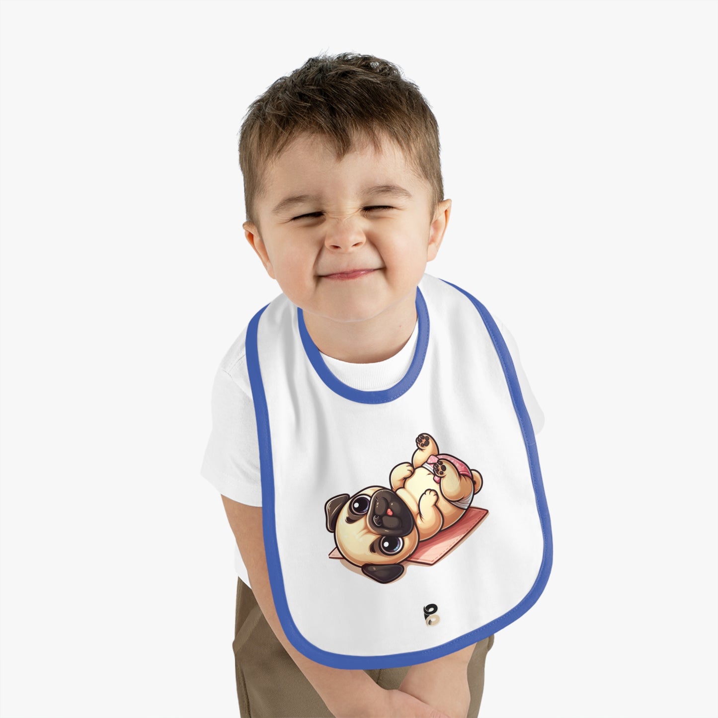 P&B Pink Baby Pug: Baby Contrast Trim Jersey Bib