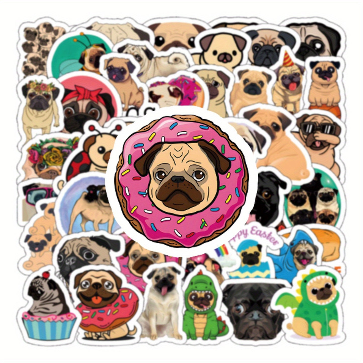 50pcs Cute Pug Waterproof Stickers