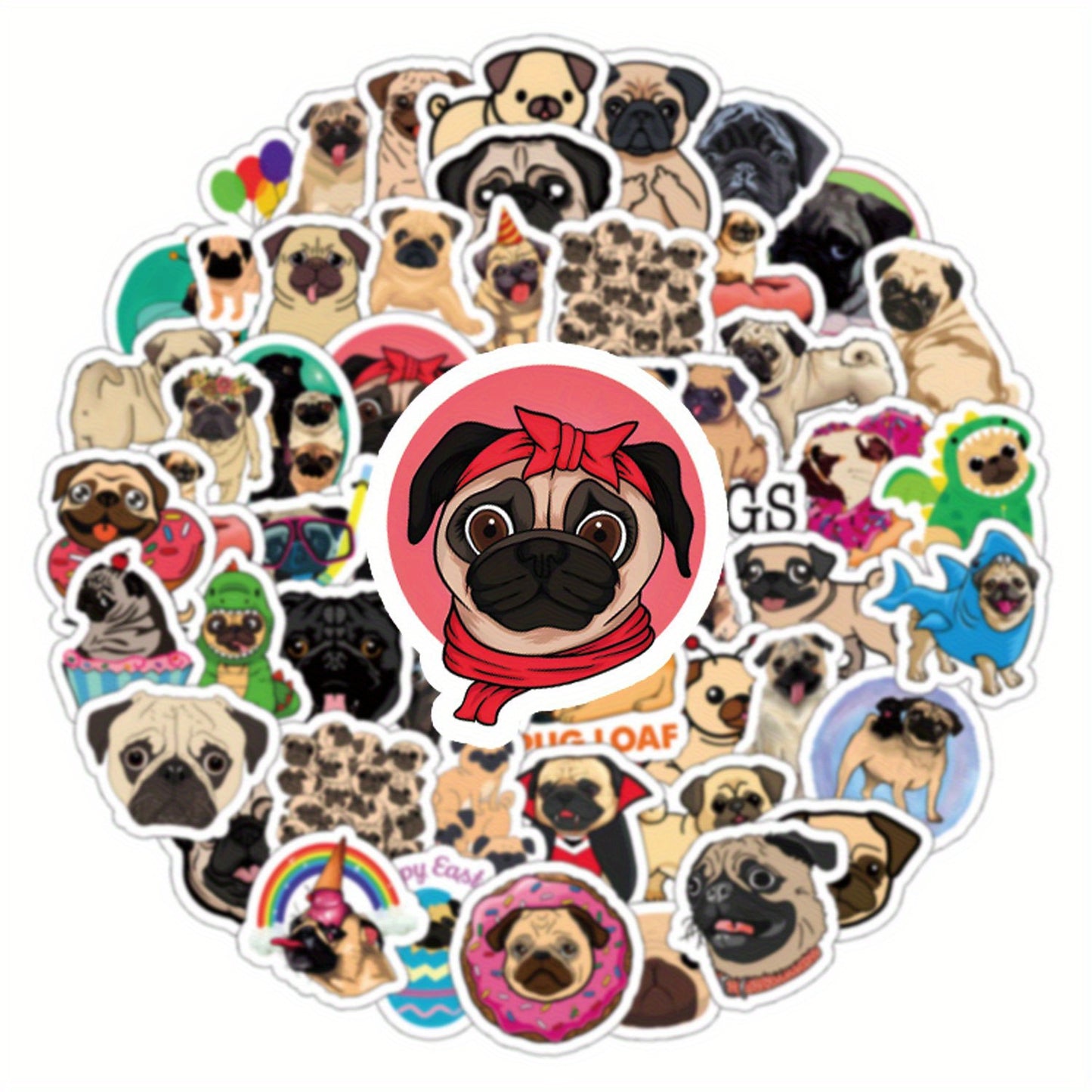 50pcs Cute Pug Waterproof Stickers