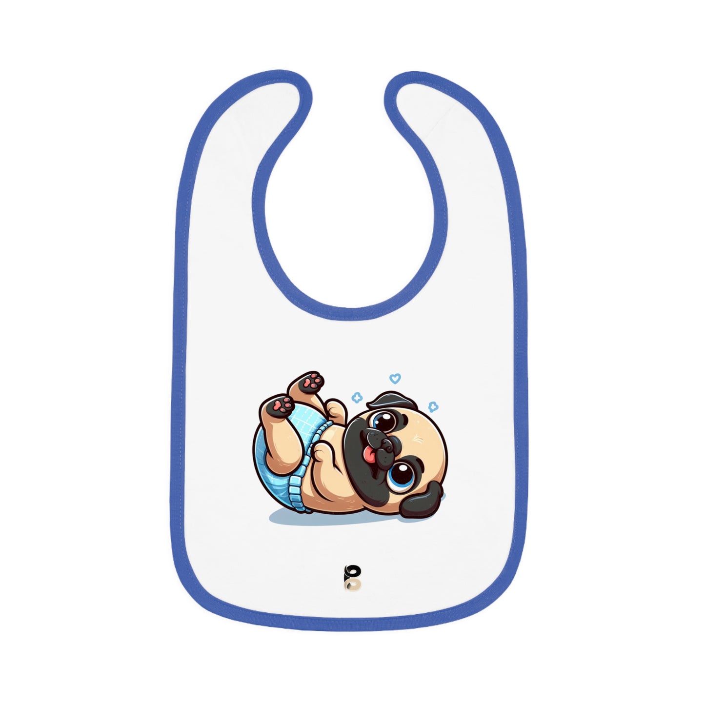 P&B Blue Baby Pug: Baby Contrast Trim Jersey Bib