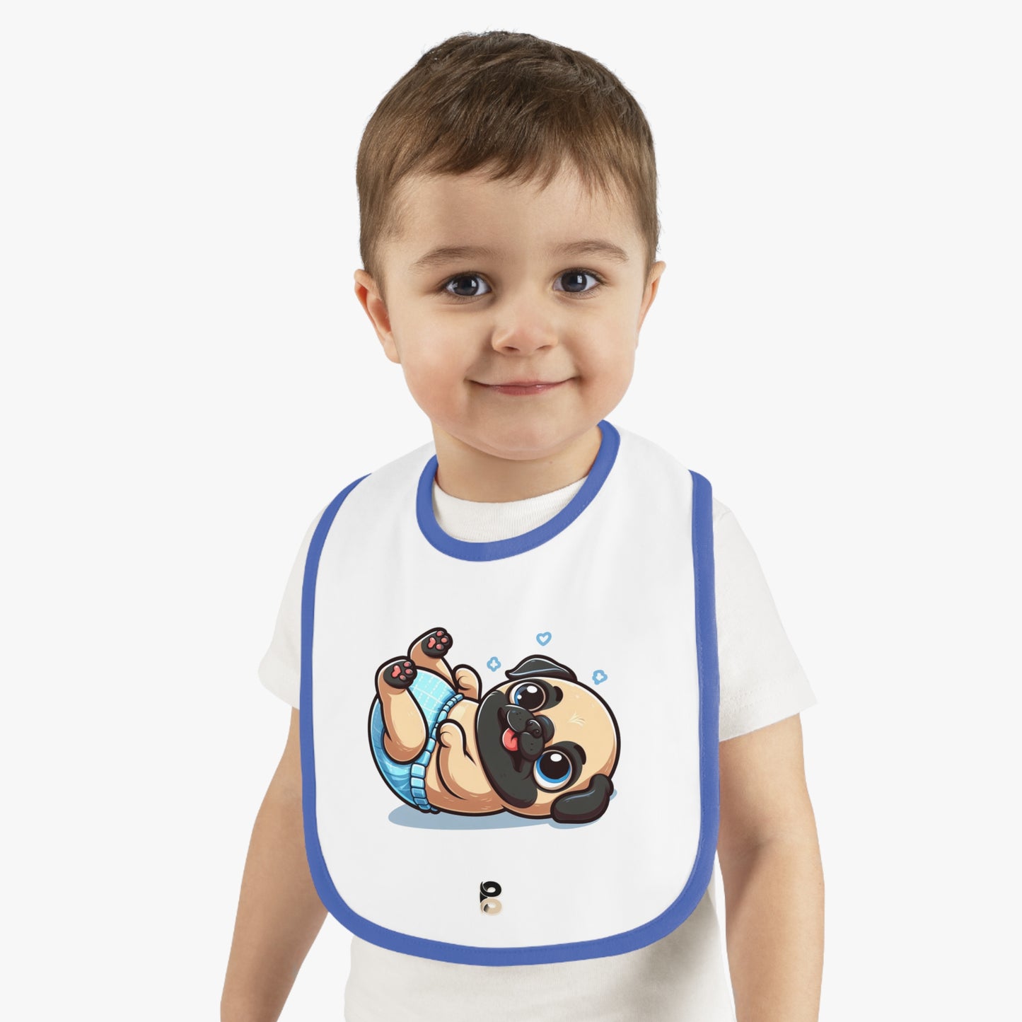 P&B Blue Baby Pug: Baby Contrast Trim Jersey Bib