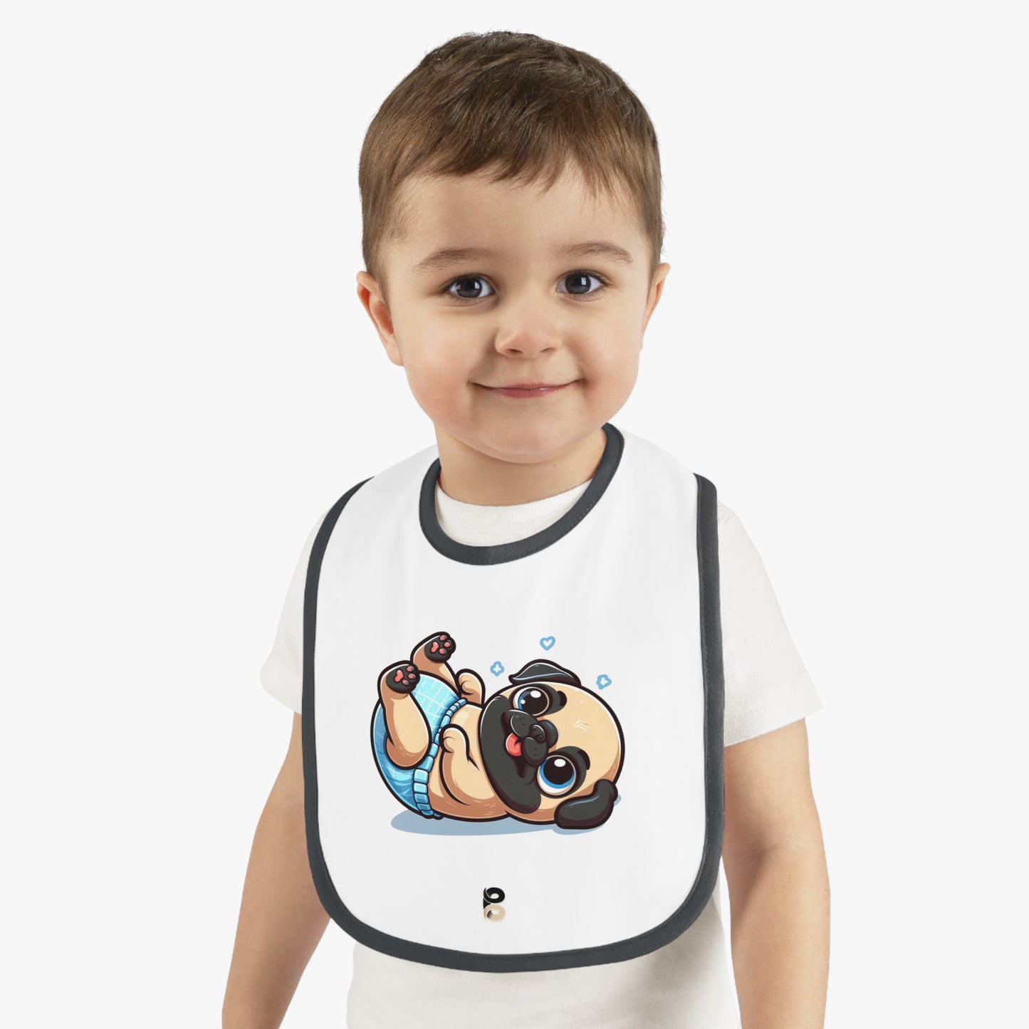 P&B Blue Baby Pug: Baby Contrast Trim Jersey Bib