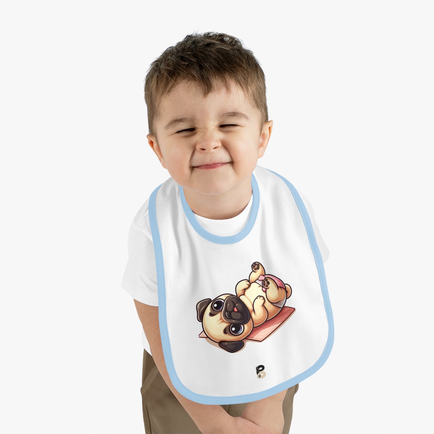 P&B Pink Baby Pug: Baby Contrast Trim Jersey Bib