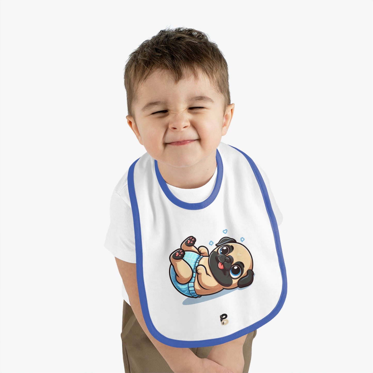 P&B Blue Baby Pug: Baby Contrast Trim Jersey Bib